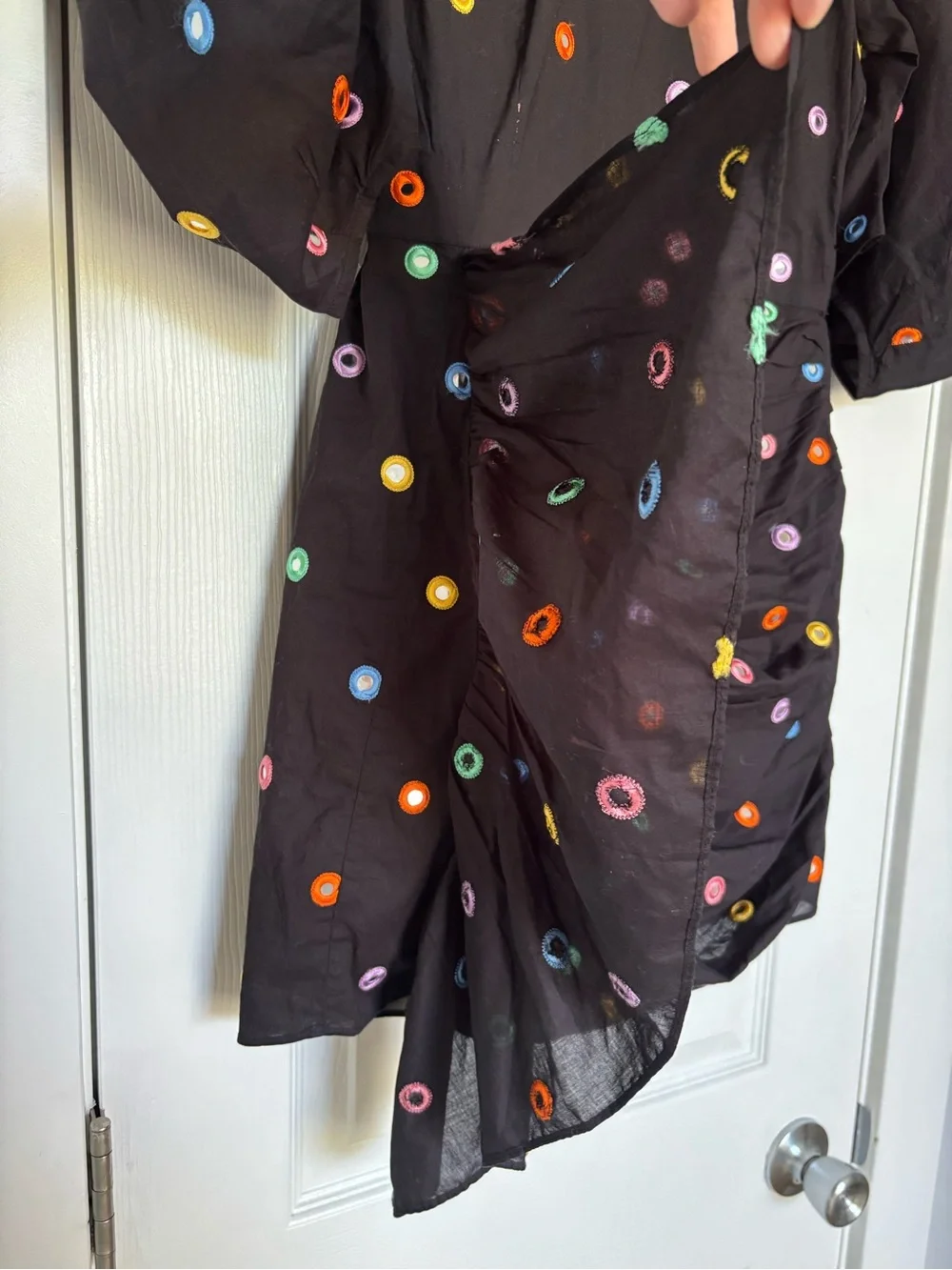 RHODE Pia Ruched Embellished Cotton-voile Mini Dress Black Mirror Size Small - Picture 5 of 8